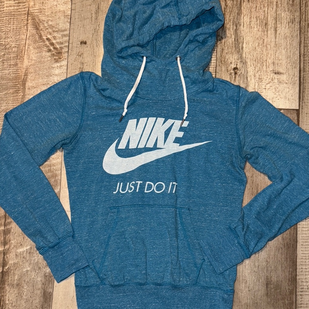 Nike Teal Hoodie with White Logo-size Small